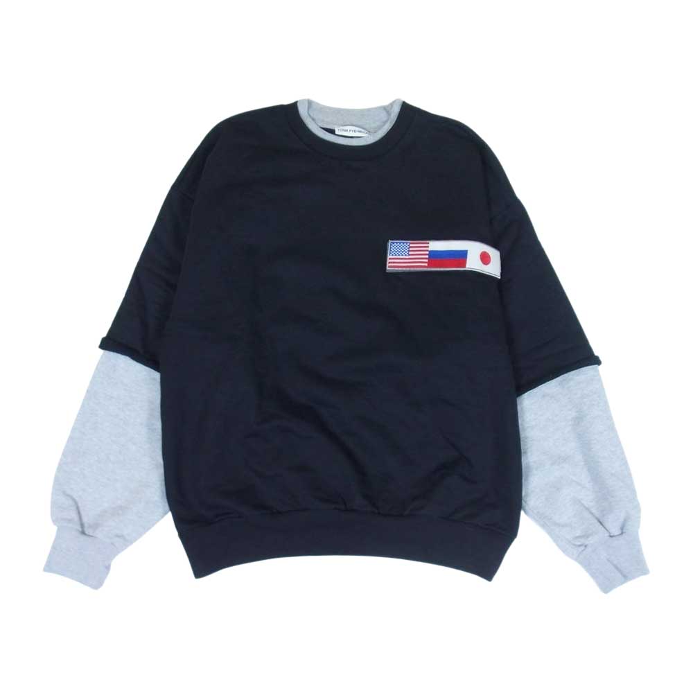 ゴーシャラブチンスキー Gosha Rubchinskiy スウェット G013-T007 W Double Sleeve Sweatshirt 国旗パッチ ダブル レイヤード スリーブ スウェット トレーナー ブラック系 グレー系 M【中古】 ゴーシャラブチンスキー G013-T007 W Double Sleeve Sweatshirt 国旗
