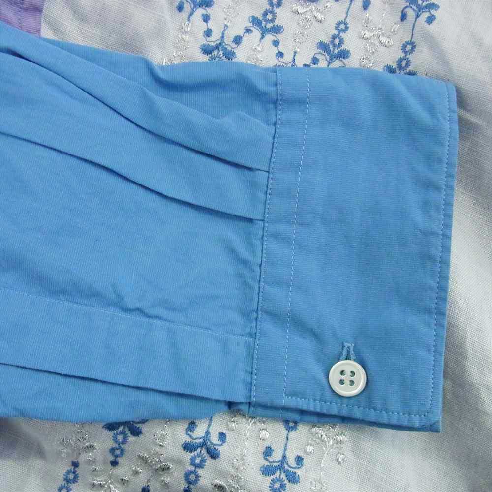 コムデギャルソンシャツ S10068 フランス製 レース切替 パッチワーク 長袖シャツ ブルー系 M【中古】