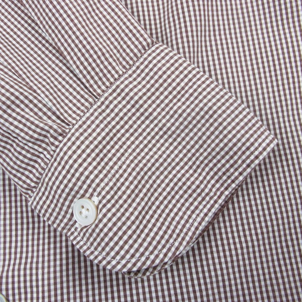 ジャンネット SLIM FIT スリムフィット タルカラー 長袖 ギンガム チェック シャツ ブラウン ブラウン系 40【中古】