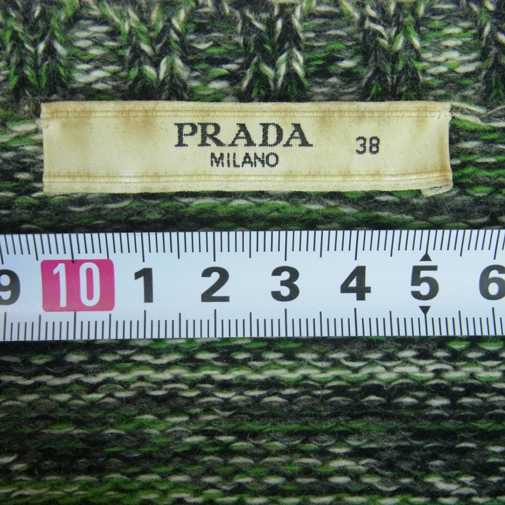 PRADA プラダ P25442 1A8W 国内正規品 マルチカラー カシミヤ混 ウール ニット カーディガン イタリア製 グリーン系 38【中古】