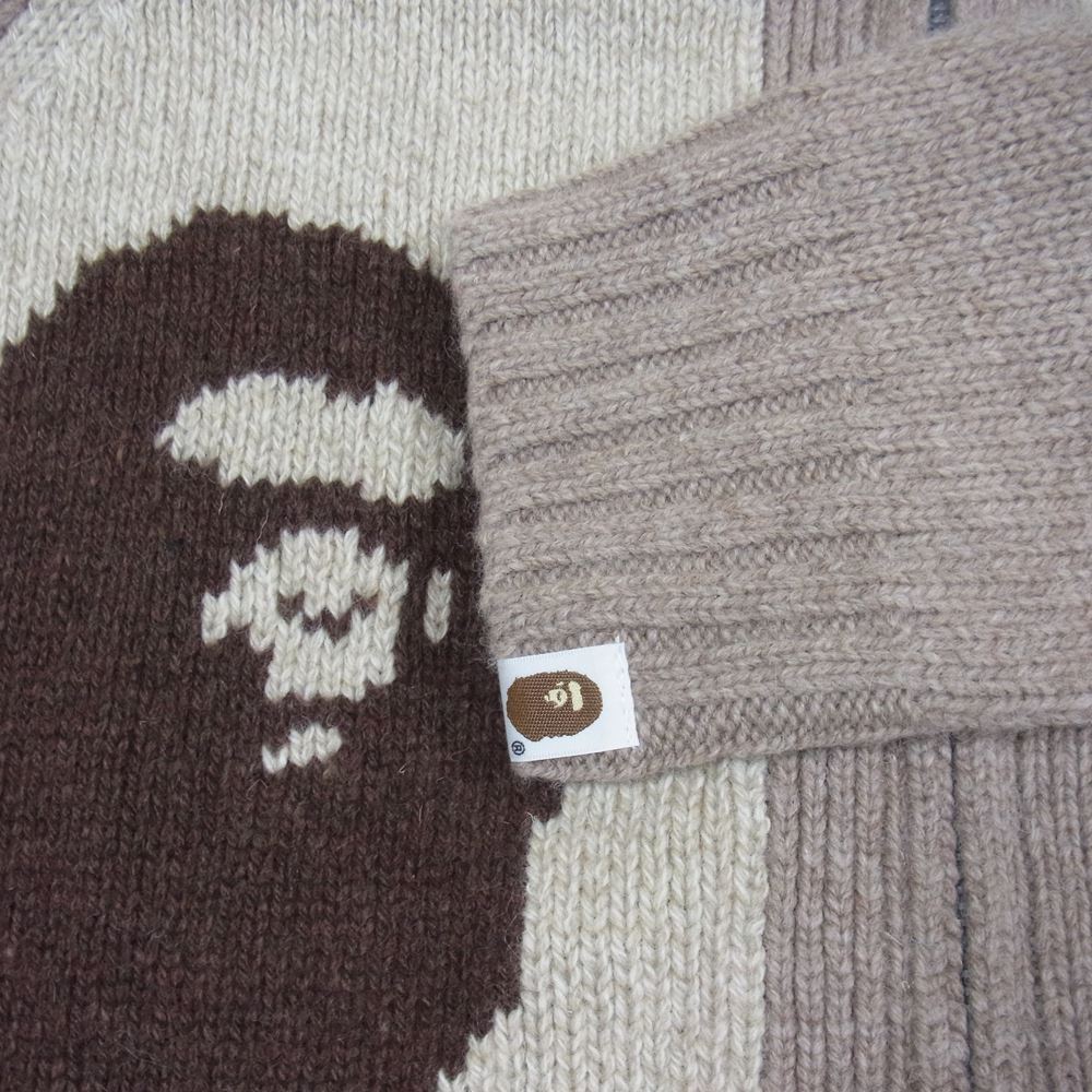 A BATHING APE アベイシングエイプ APE HEAD KNIT ZIP HOODIE ジップフーディー カウチンジャケット ブラウン系 M【中古】