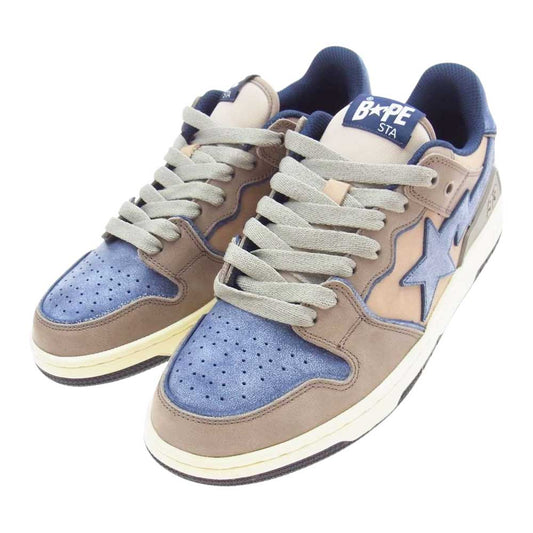 A BATHING APE アベイシングエイプ 1I20191020 BAPE STA SK8 STA ベイプスタ ローカット スニーカー NAVY ライトブラウン系 インディゴブルー系 27.5cm【新古品】【未使用】【中古】