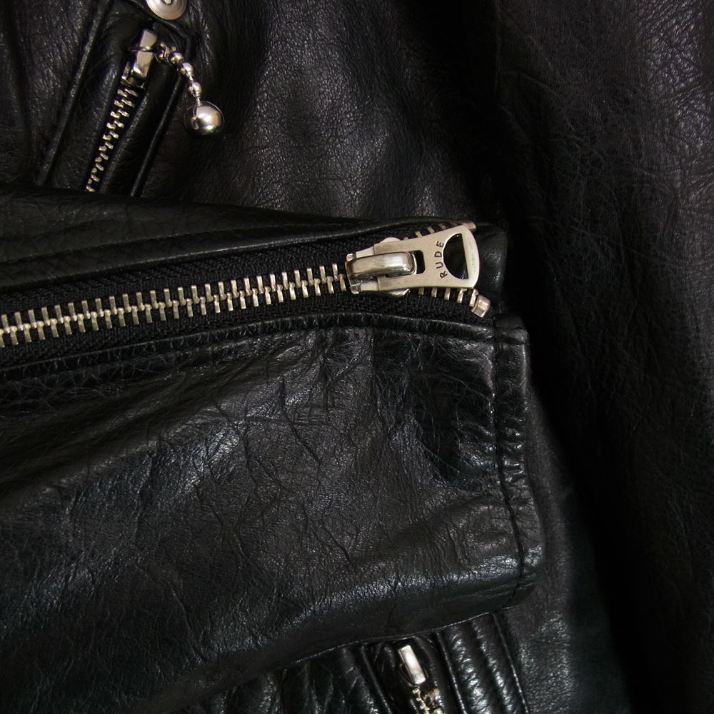 RUDE GALLERY ルードギャラリー カウハイド レザー ダブルライダース ジャケット ブラック系 3【中古】