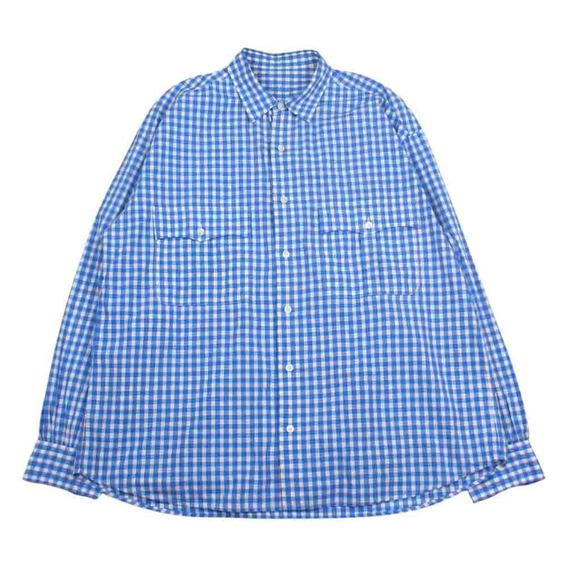 6,450円ポータークラシック　ロールアップ ギンガム　チェック シャツ　ブルー XS 長袖