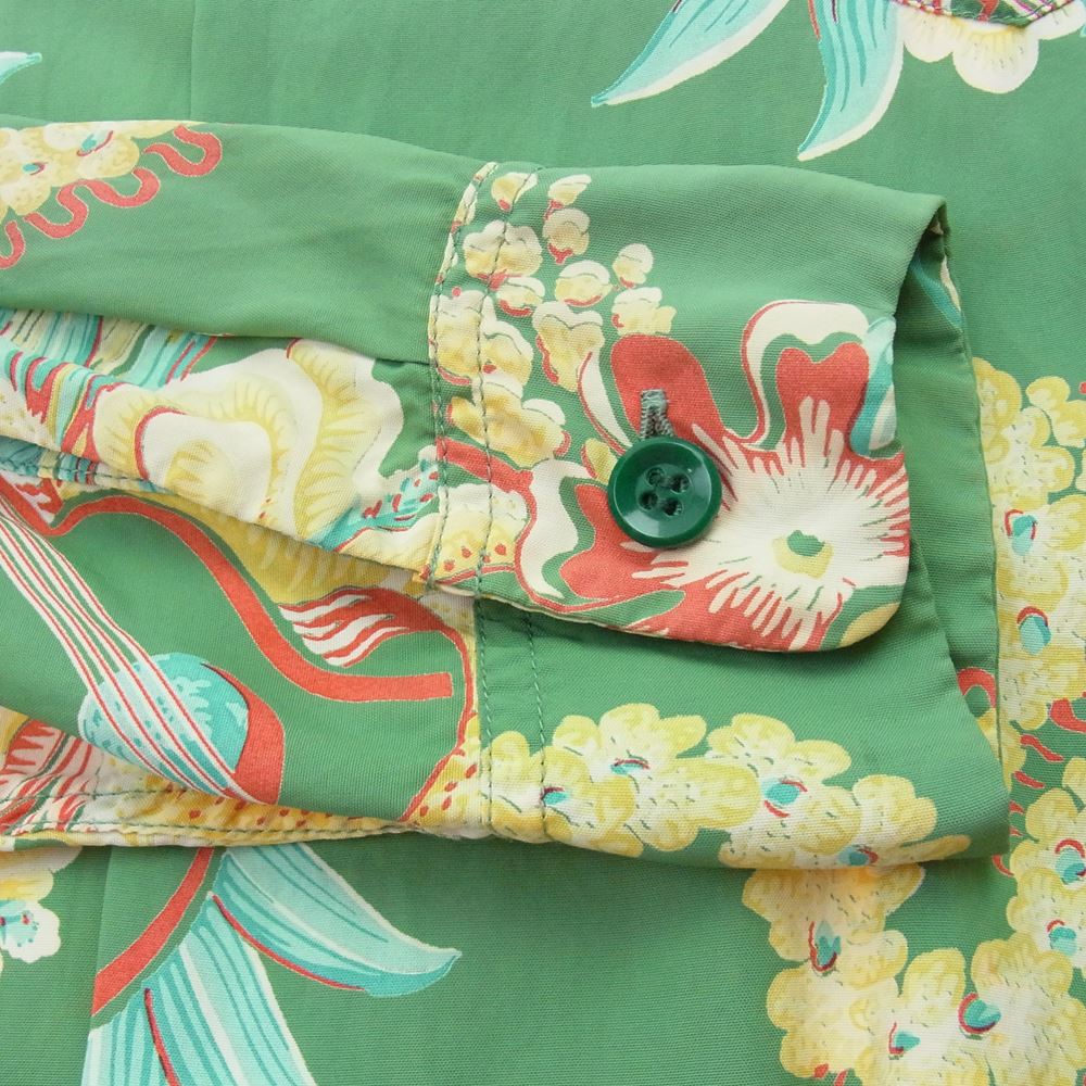 SUN SURF サンサーフ SS22139 アロハシャツ ロングアロハ マッキントッシュ ウクレレ 長袖 シャツ グリーン系 S【中古】