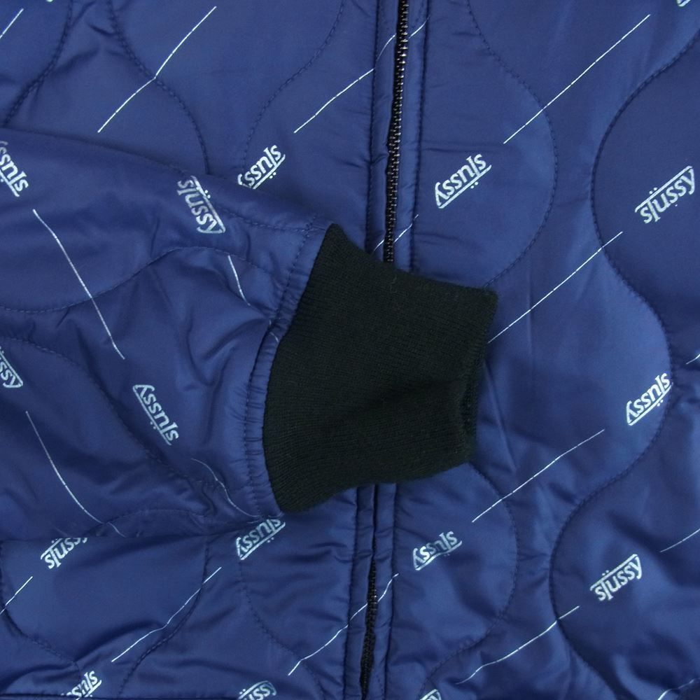 STUSSY ステューシー ロゴ総柄 中綿 キルティング ジャケット ナイロン 中国製 ネイビー系 S【中古】