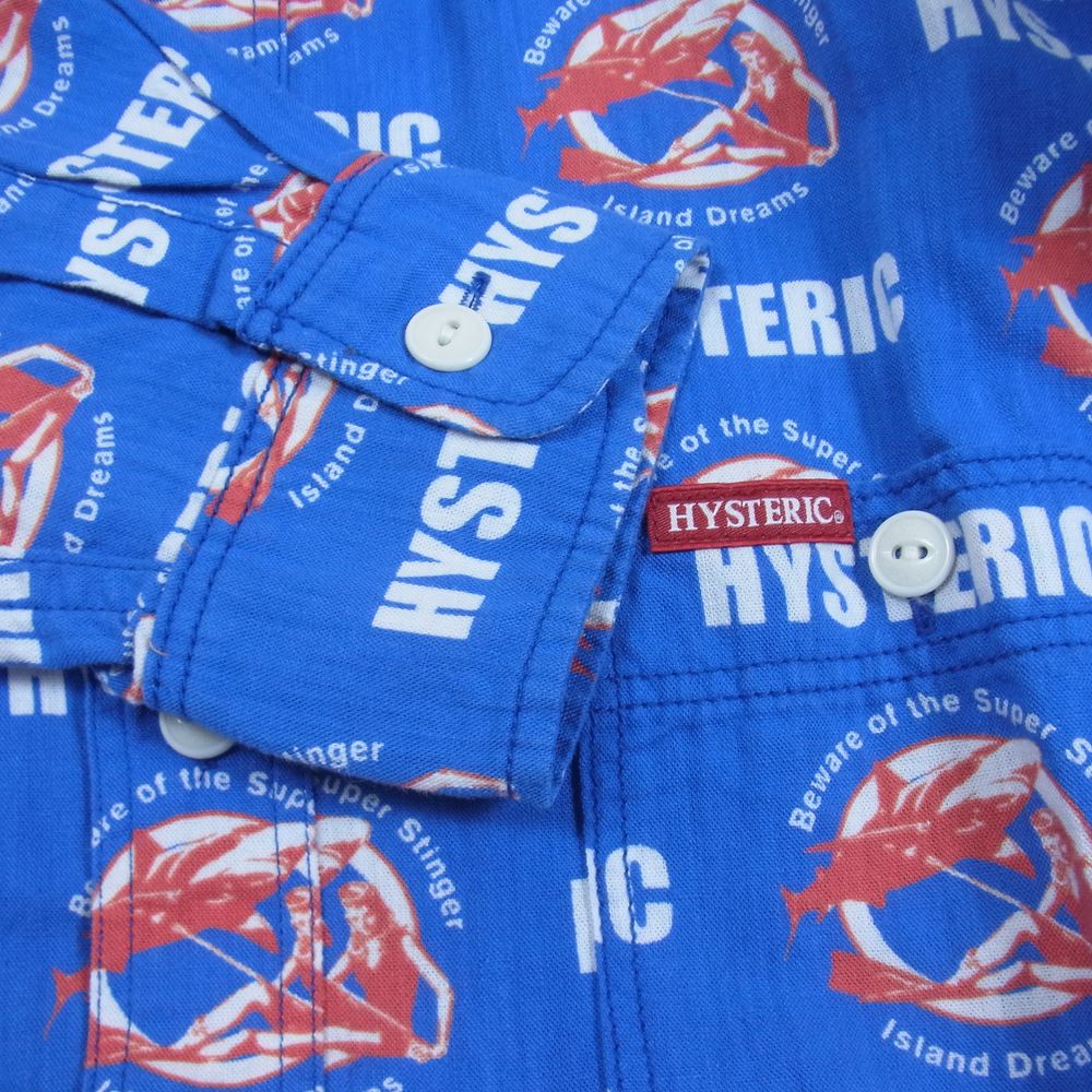 HYSTERIC GLAMOUR ヒステリックグラマー 02172AH01 シャーク ガール 総柄 長袖 シャツ ブルー系 L【中古】