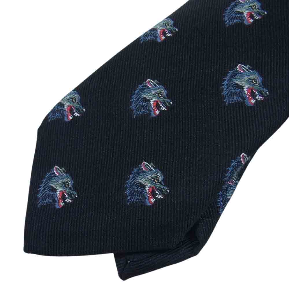 GUCCI グッチ 18SS イタリア製 ケリングジャパンタグ シルク混 ウルフ アニマル ネクタイ ブラック系 ダークネイビー系【中古】
