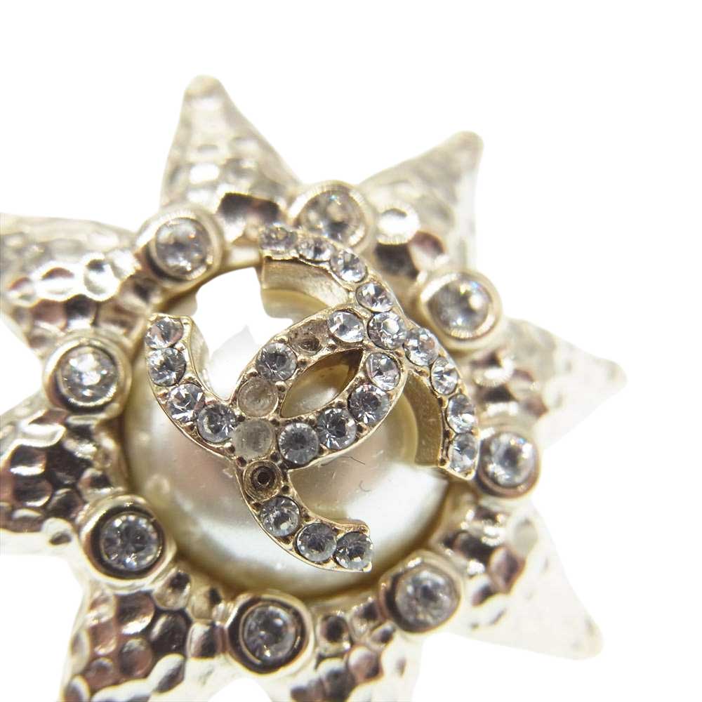 CHANEL シャネル B21C ココマーク ラインストーン ピアス ゴールド系【中古】