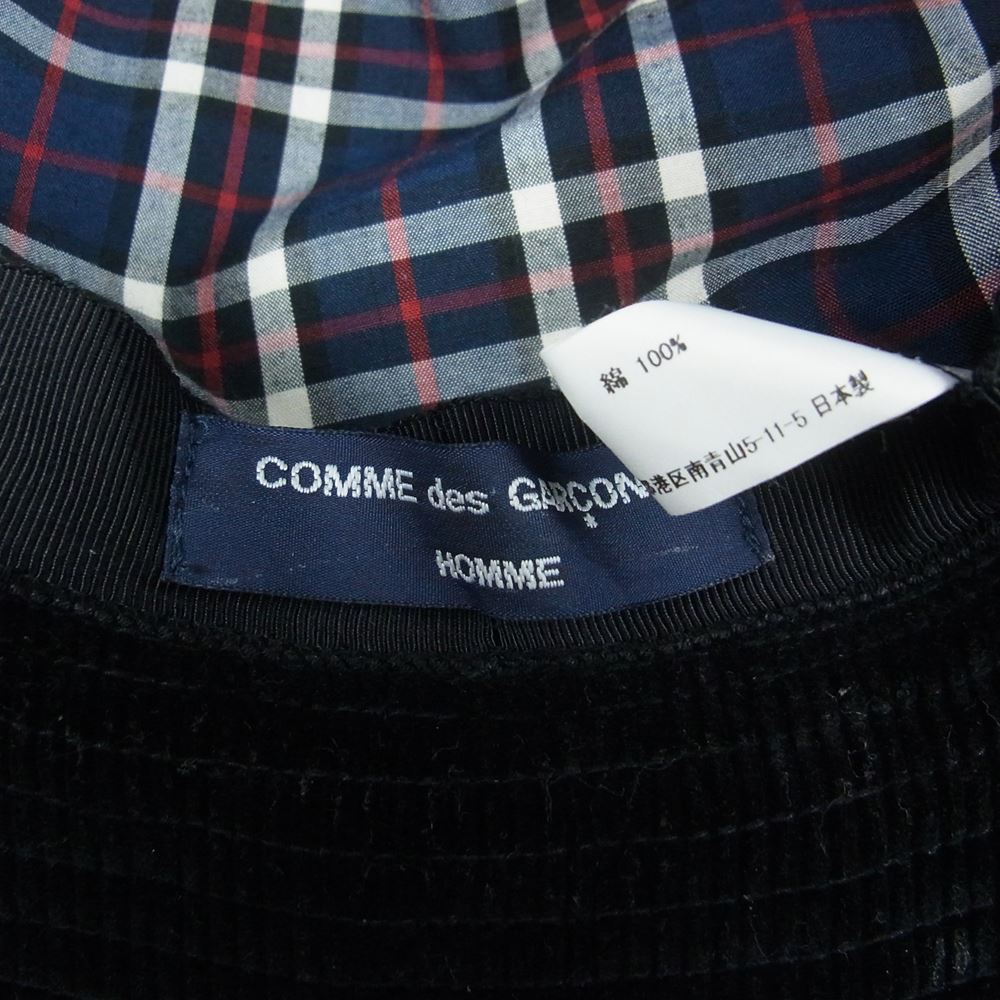 COMME des GARCONS HOMME コムデギャルソンオム HB-K601 裏地チェック コーデュロイ ハット ブラック系【中古】