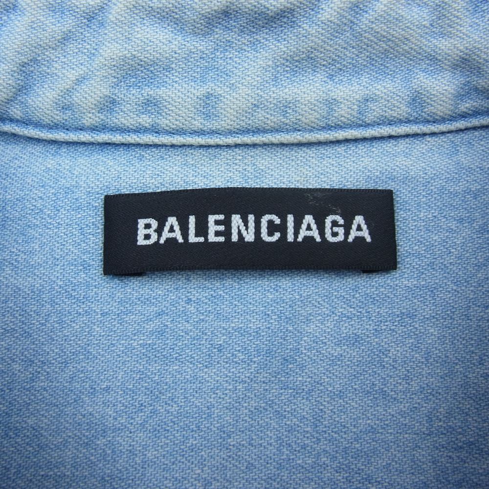 BALENCIAGA バレンシアガ 19SS 557578 TYE24 8491 Back Logo Denim Shirt バレンシアガ バックロゴ デニム シャツ オーバーサイズ ビッグシルエット ボタンダウン インディゴ インディゴブルー系 39【中古】