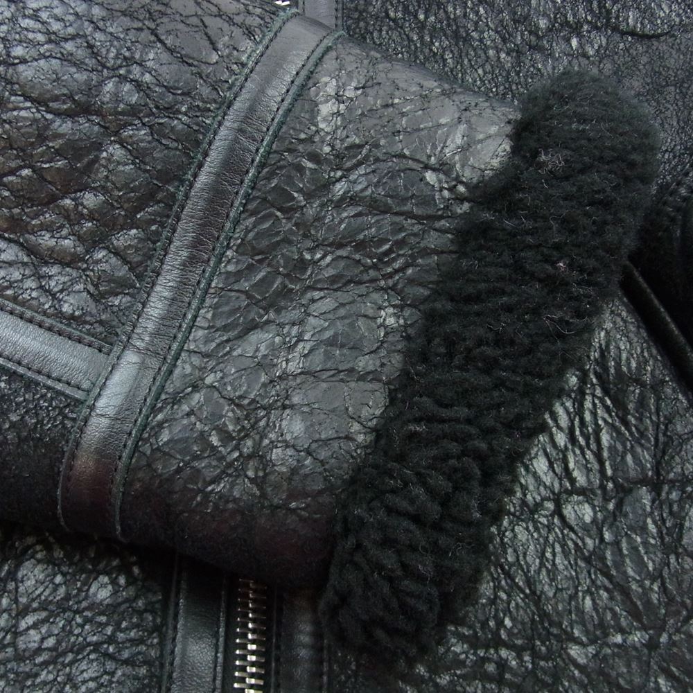 BALENCIAGA バレンシアガ 17AW 486093 TSH11 国内正規品 Shearling Bombadier ロゴ リアルムートン レザー ボンバー ジャケット ブラック系 44【中古】