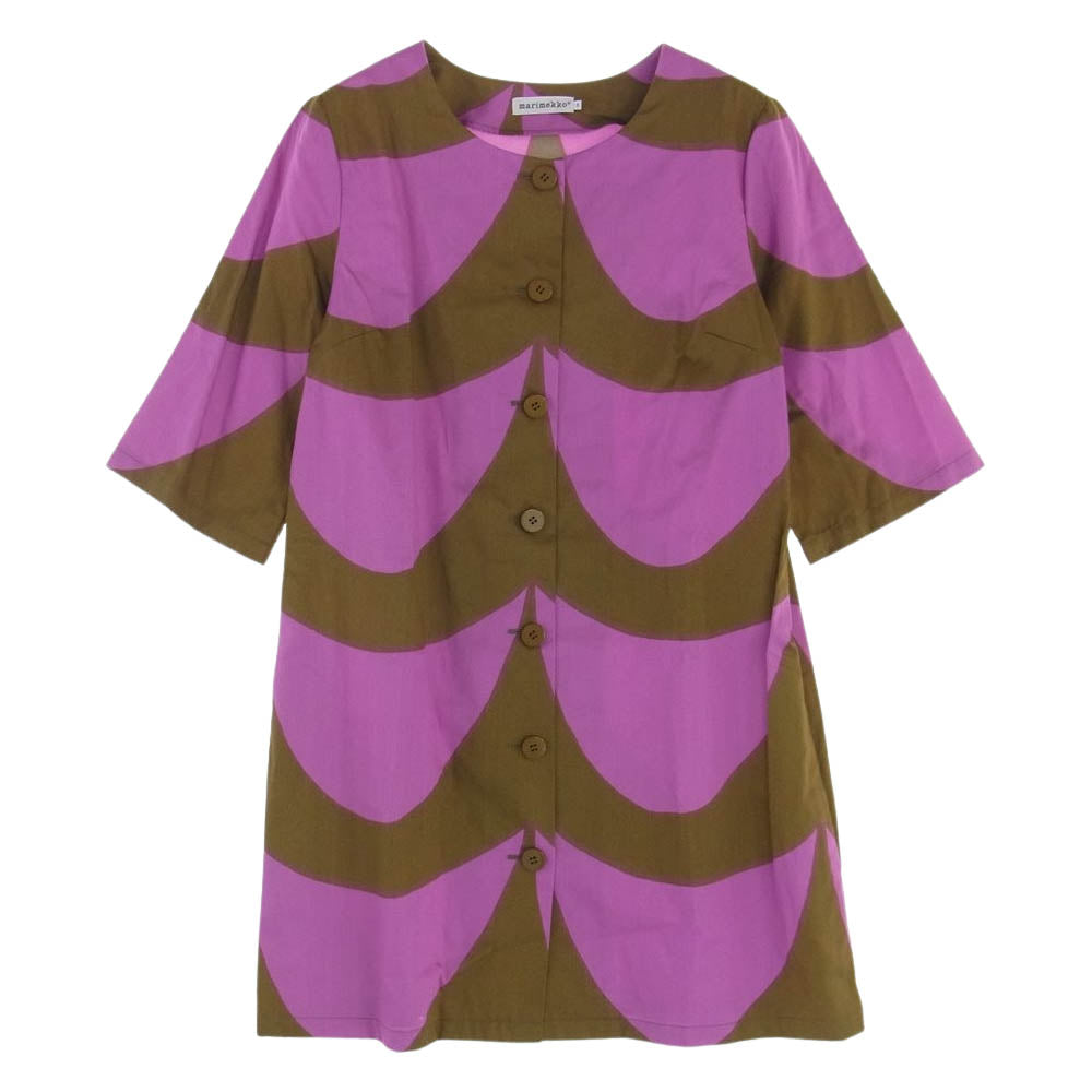 マリメッコ　シャツワンピース　38 美品 marimekko マリメッコ ノーカラー シャツ ワンピース 38【中古