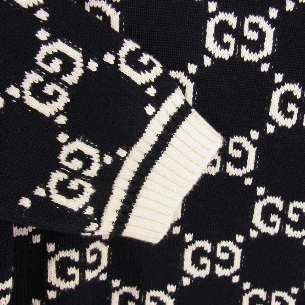 GUCCI グッチ 496458 GG ストライプ コットン ニット ブラック系 ホワイト系 M【美品】【中古】