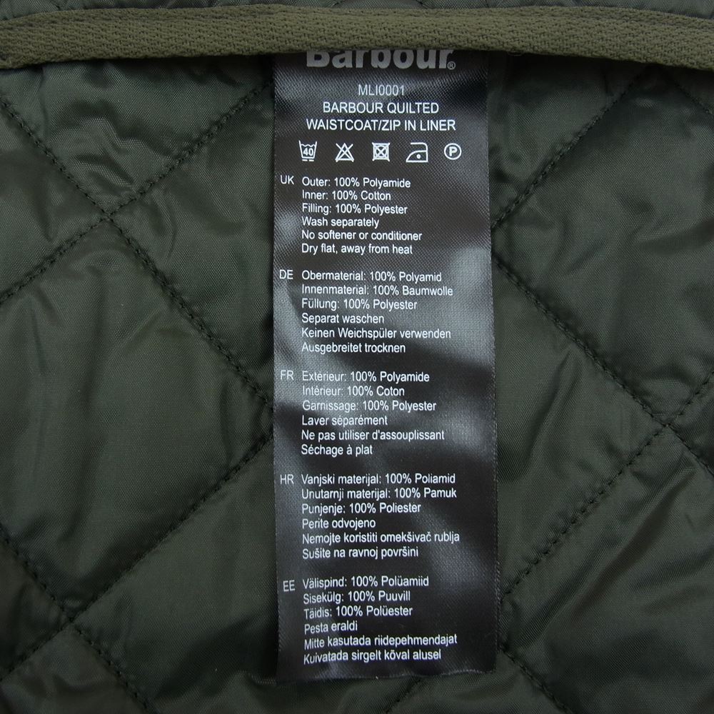 Barbour バブアー MLI0001 QUILTED WAISTCOAT ZIP IN LINER キルティング ライナー ベスト カーキ系 34【中古】