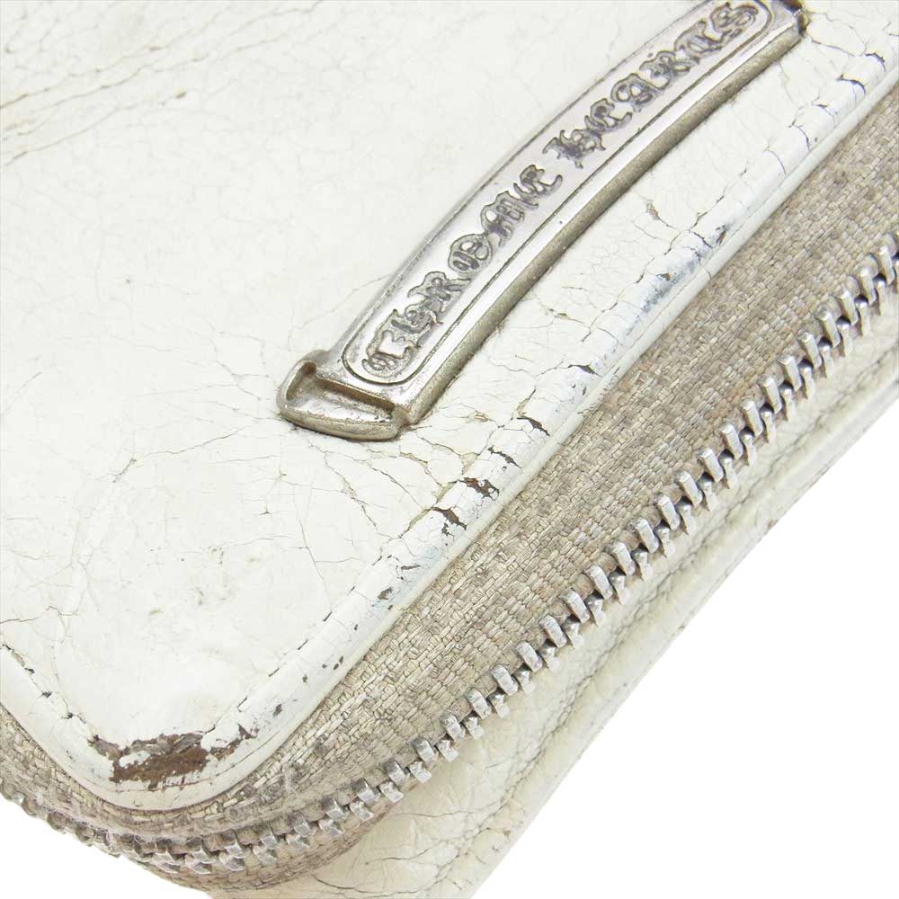 CHROME HEARTS クロムハーツ(原本無) SQ ZIP BILL スクエア ジップ ビル ラウンドジップ レザー ウォレット 財布 ホワイト系【中古】