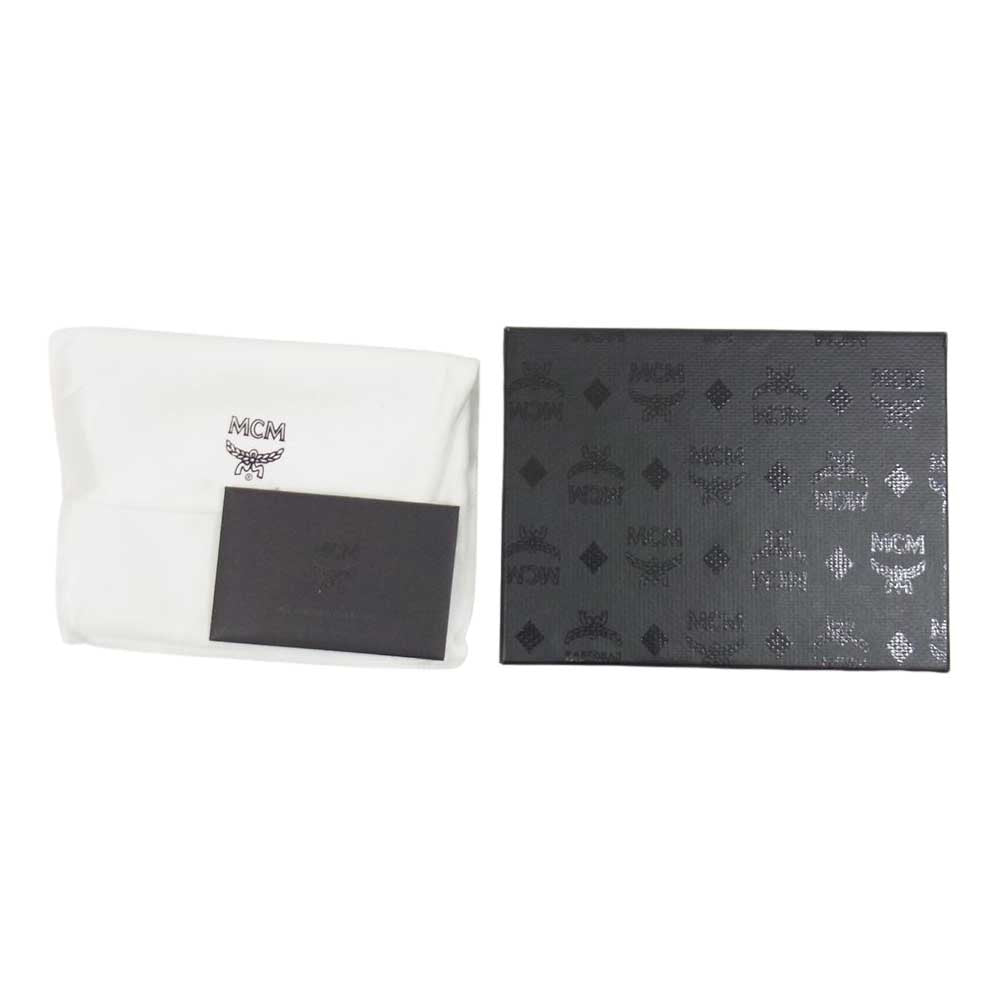 MCM エム・シー・エム リボン レザー 三つ折り 財布 ウォレット ブラック系 ワインレッド系【中古】