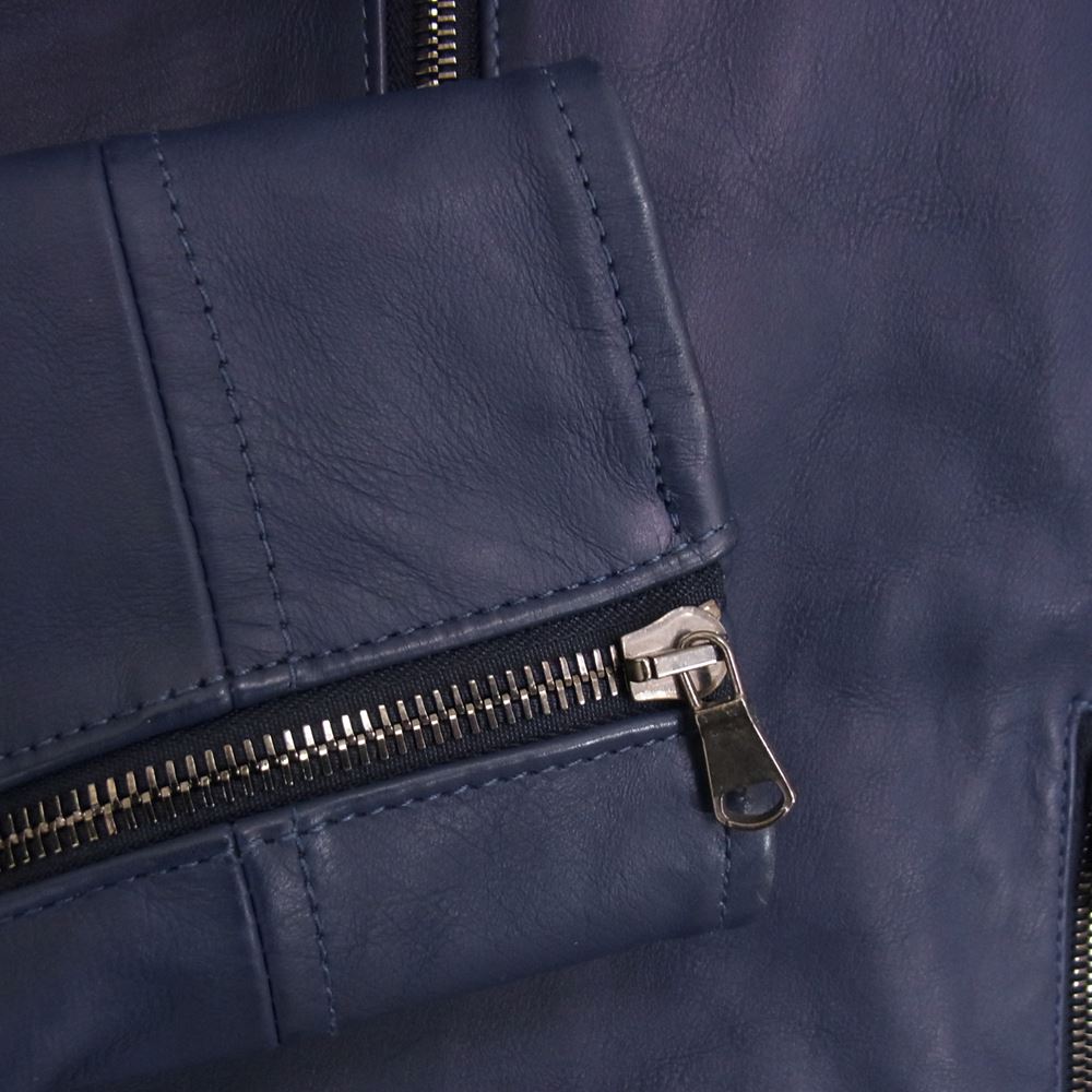 junhashimoto ジュンハシモト 17AW 1021720004 DOUBLE INNER RIDERS BABY CALF ベビーカーフレザー ダブル ライダース ジャケット ネイビー系 2【中古】