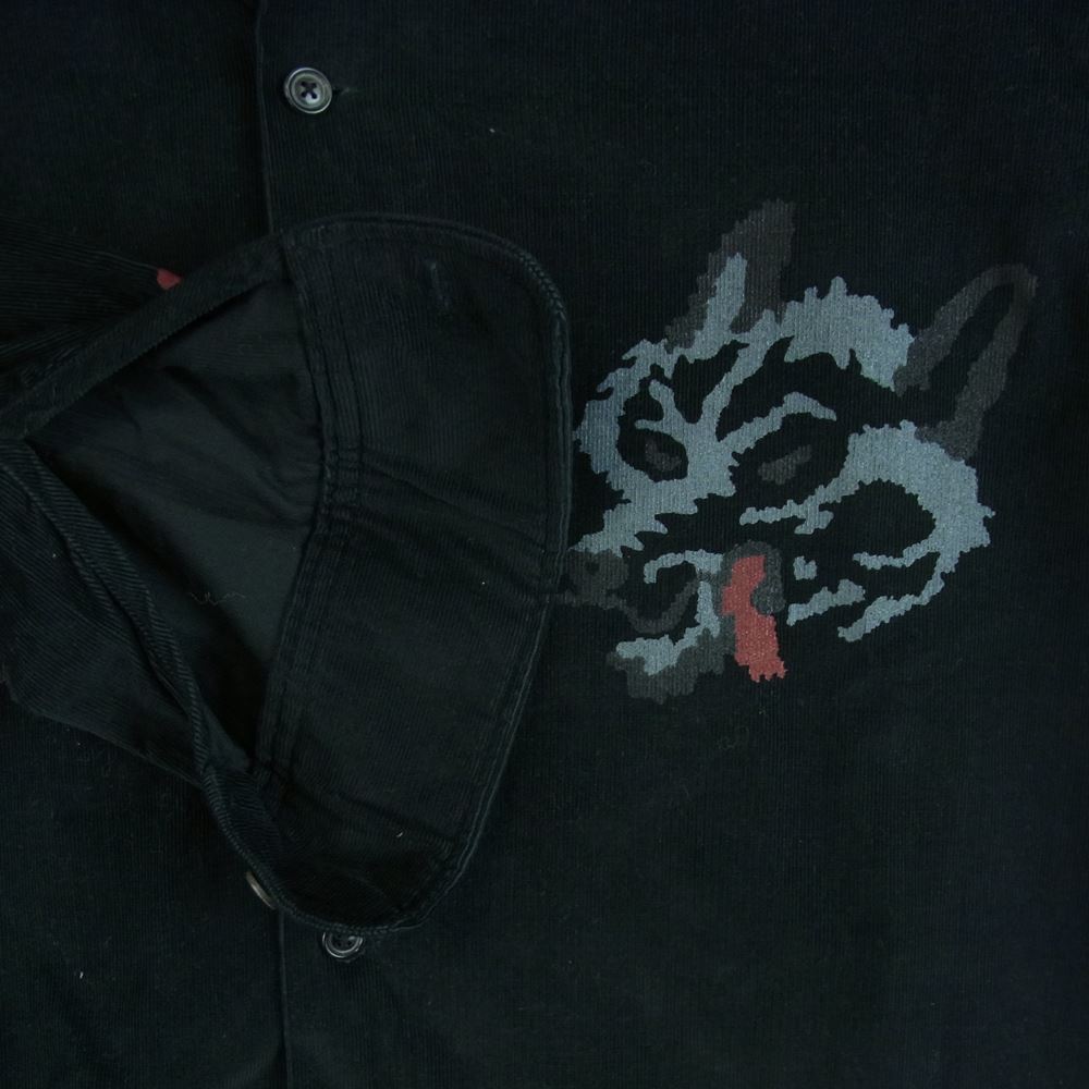 スリーフェイス 19AW WOLF SHIRT コーデュロイ ウルフ プリント 長袖 シャツ 日本製 ブラック系 L【中古】