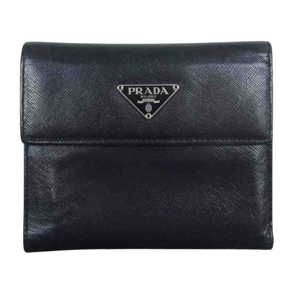 プラダ　サフィアーノ　黒財布 PRADA (プラダ) サフィアーノレザー スナップボタン開閉 コンパクト