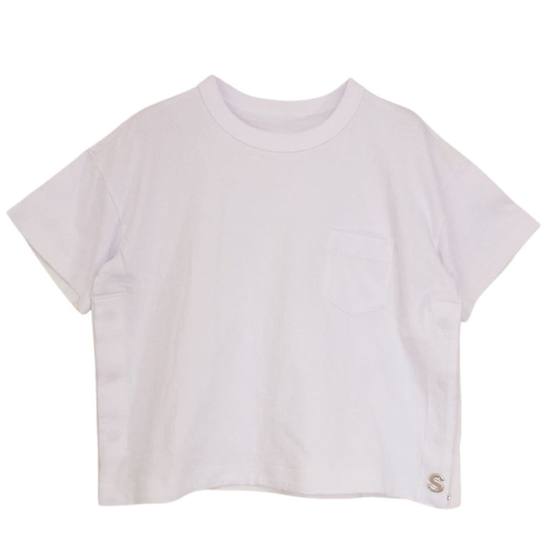 Sacai サカイ 23SS 23-06515 S Cotton Jersey T-Shirt サイドスリット クロップド クルーネック 半袖  Tシャツ ホワイト系 1【中古】