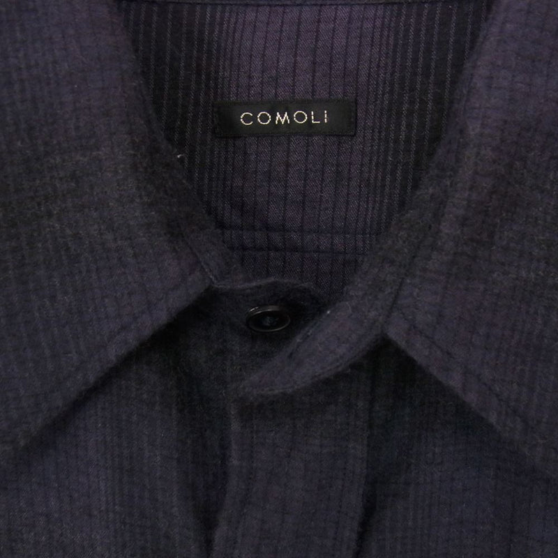 COMOLI コモリ 21AW U03-02010 ウール シルク ワークシャツ ネイビー系
