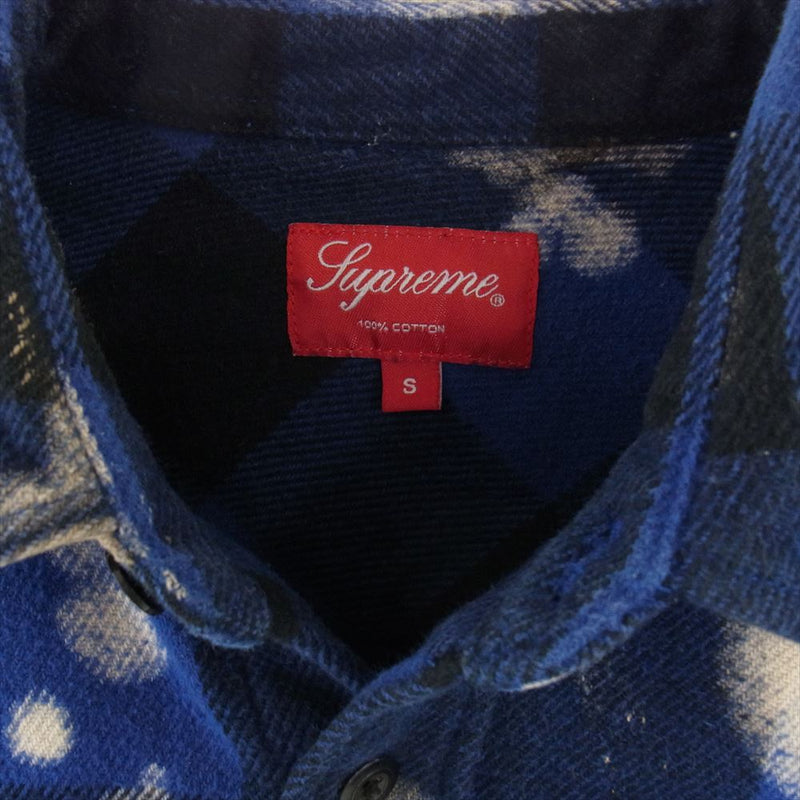 Supreme シュプリーム 13AW Bleached Buffalo Heavyweight Shirt ブリーチ加工 バッファロー チェック  ネル シャツ ブルー系 S【中古】