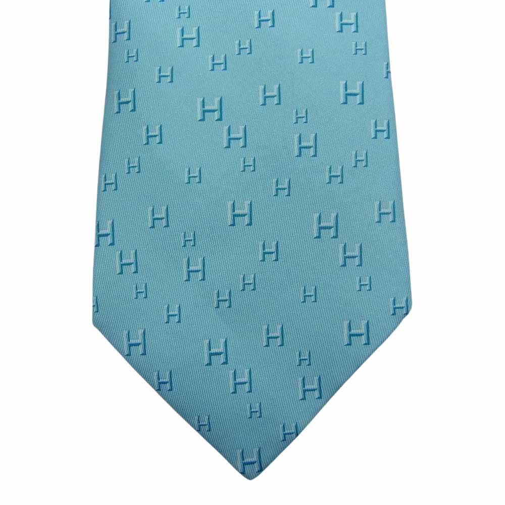 HERMES エルメス フランス製 シルク100% Hロゴ ネクタイ グリーン系【中古】