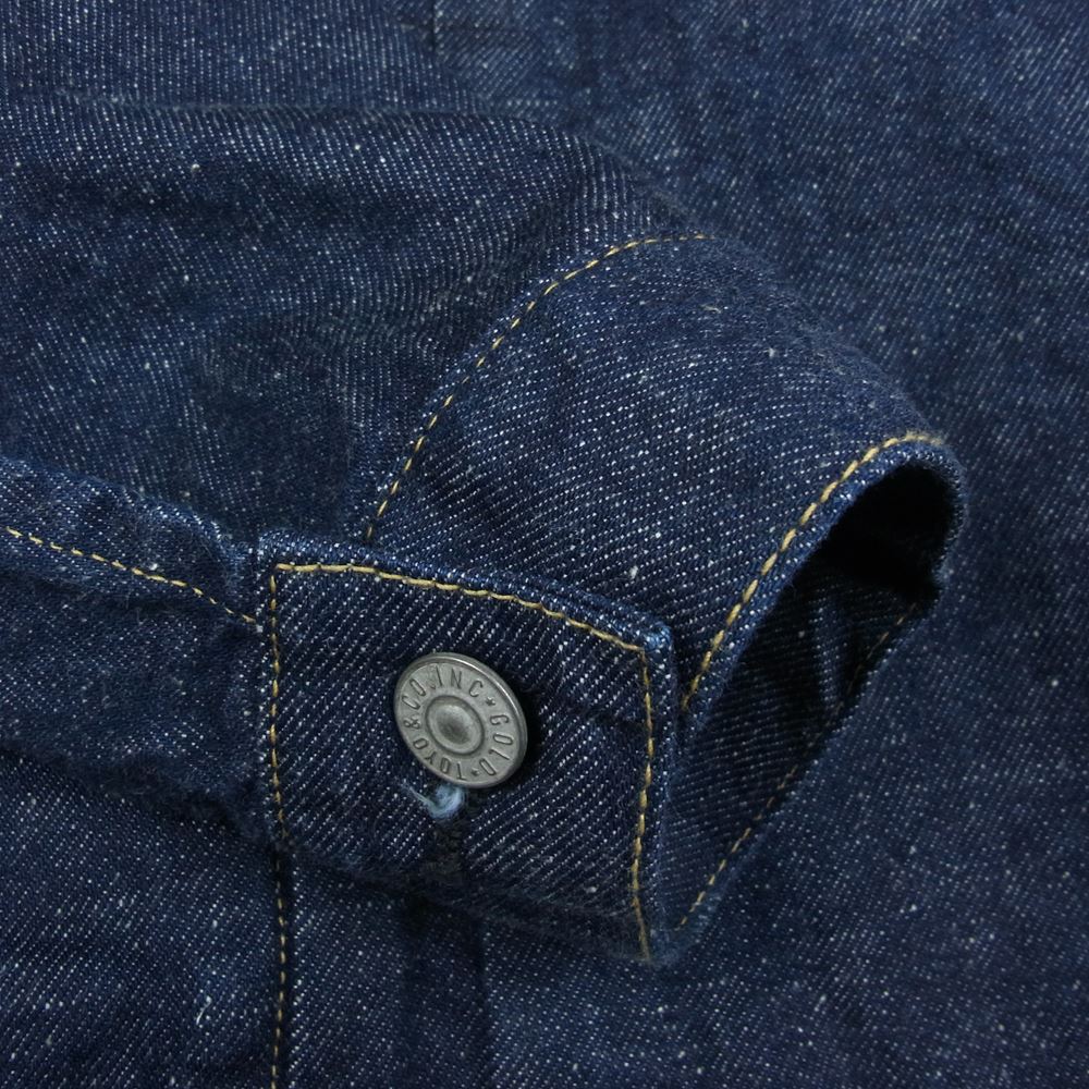 ゴールド GL15116 東洋エンタープライズ RECYCLED WASTE SUVIN COTTON YARN 11oz. DENIM PLEATED BLOUSE デニム ジャケット インディゴブルー系 40【中古】