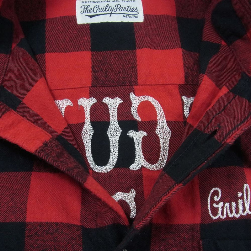 WACKO MARIA ワコマリア BLOCK CHECK FLANNEL SHIRT 刺繍 チェック フランネル シャツ レッド系 XXL【中古】