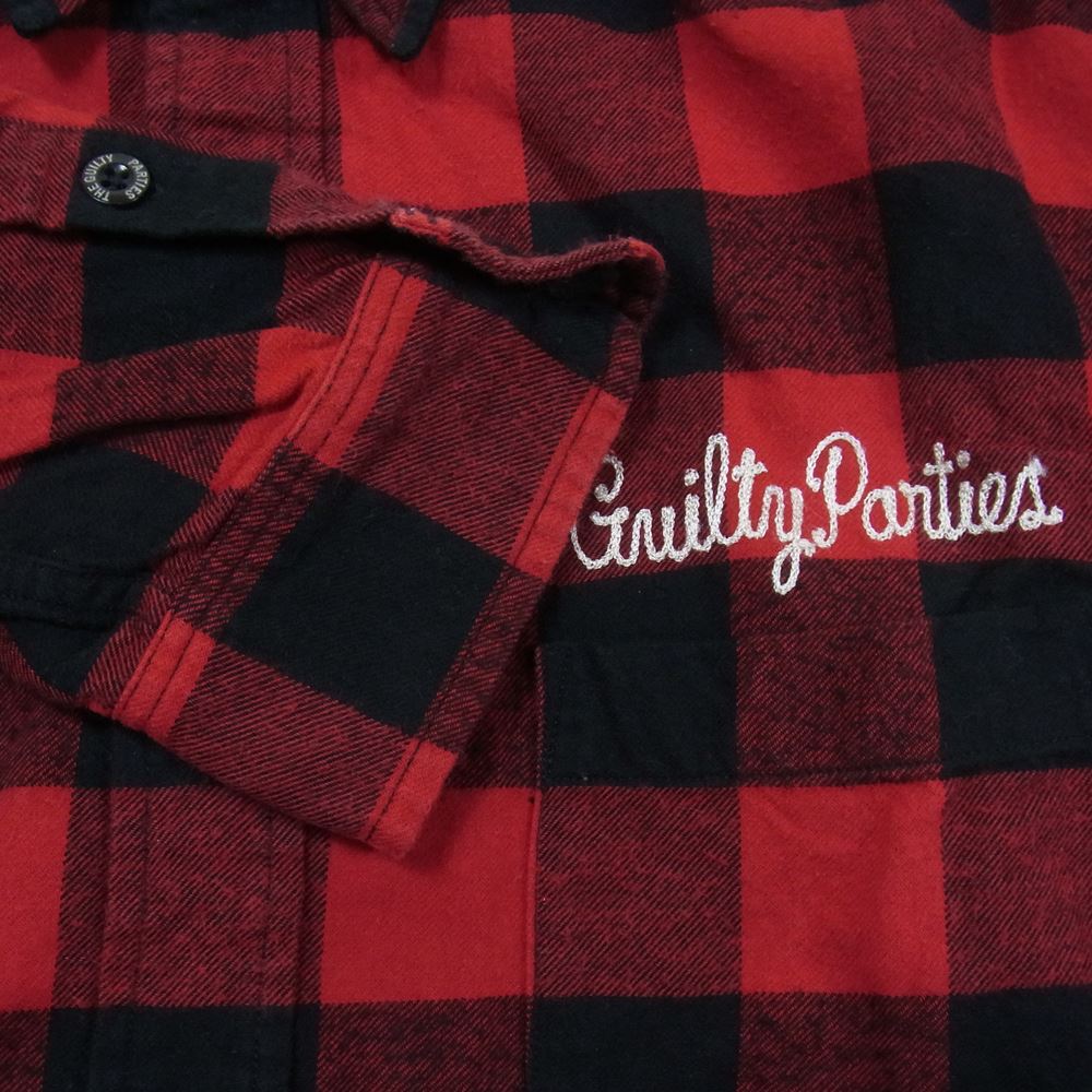 WACKO MARIA ワコマリア BLOCK CHECK FLANNEL SHIRT 刺繍 チェック フランネル シャツ レッド系 XXL【中古】
