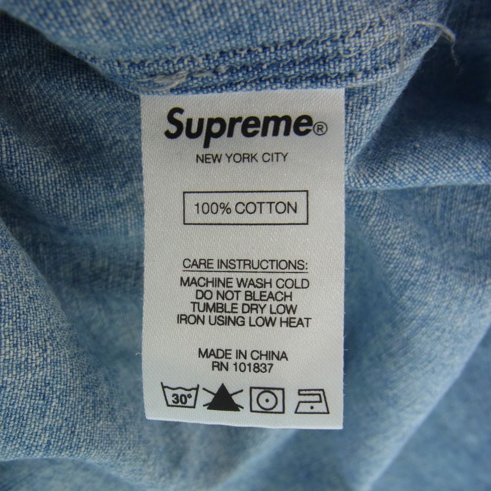 Supreme シュプリーム 20AW Invert Denim S/S Shirt ロゴ 刺繍 デニム シャツ ライトブルー系 S【中古】