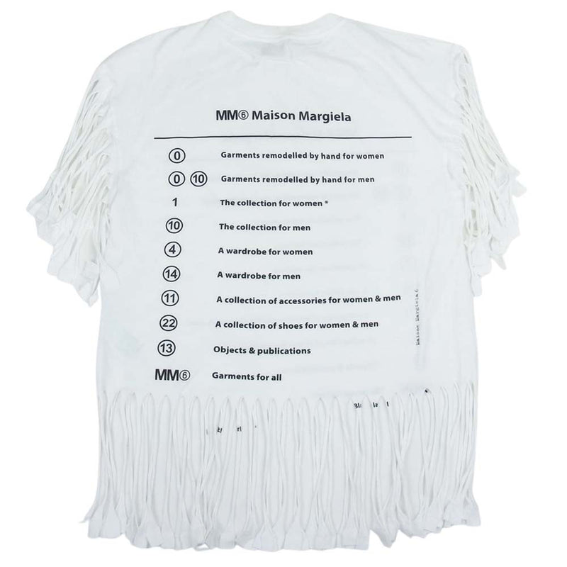 MAISON MARGIELA メゾンマルジェラ 21SS S62GD0082 S23588 MM6 FRINGED T-SHIRT フリンジ 半袖 カットソー Tシャツ ホワイト系 S【美品】