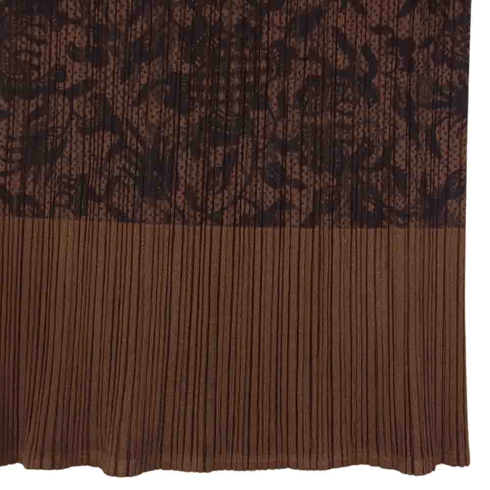 PLEATS PLEASE プリーツプリーズ イッセイミヤケ PP72-JG814 プリーツ加工 転写 プリント フラワー 花柄 総柄 ロング スカート ブラウン系 2【中古】