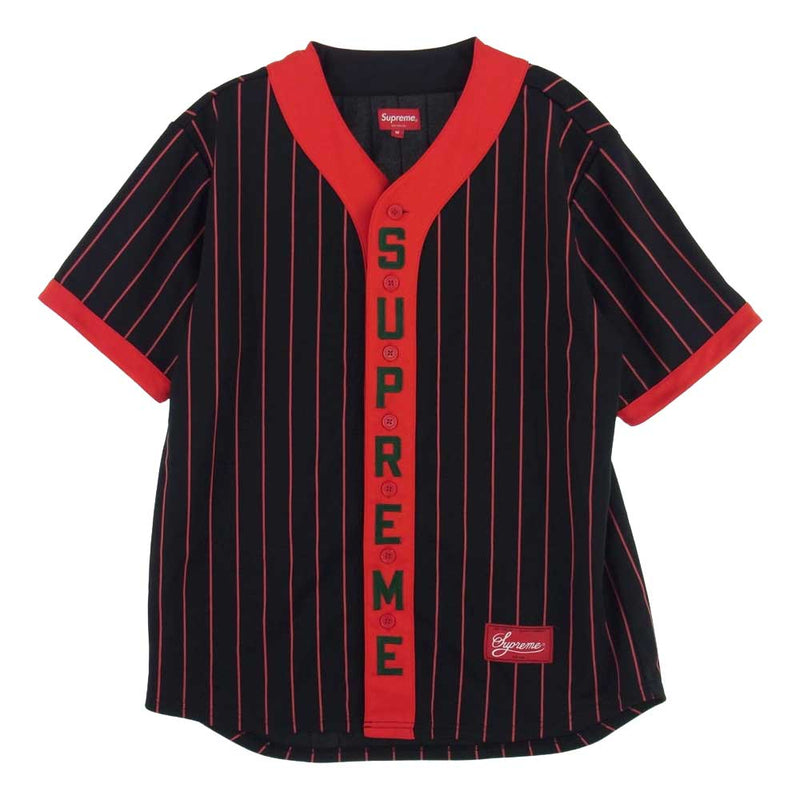 Supreme シュプリーム 18AW Vertical Logo Baseball Jersey バーティカル ロゴ ストライプ ベースボール  ジャージ 半袖 シャツ ブラック系 M【中古】