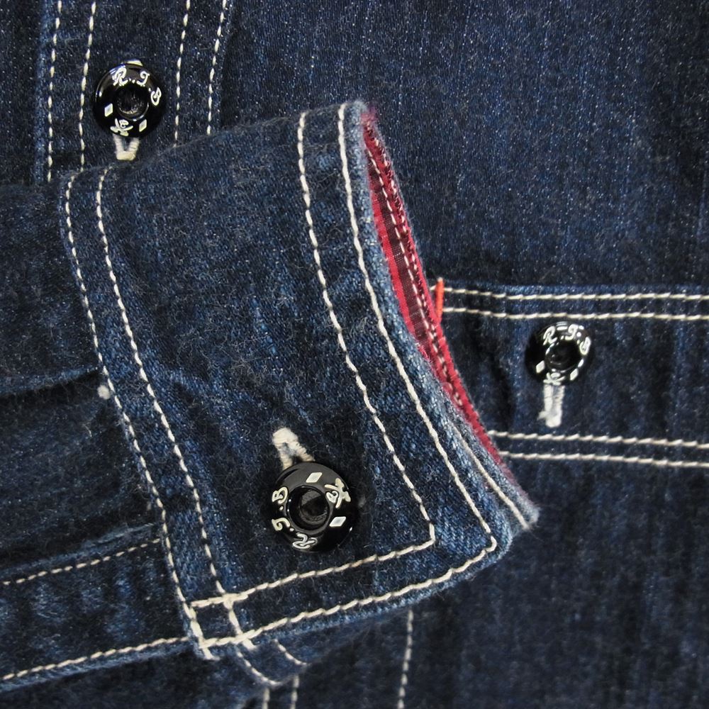 THE FLAT HEAD ザフラットヘッド デニム ワーク シャツ インディゴブルー系 34【中古】