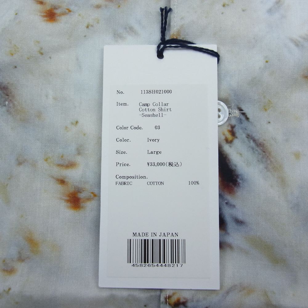 クオン 113SH021000 Camp Collar Cotton Shirt キャンプカラー コットン 半袖 シャツ アイボリー系 L【新古品】【未使用】【中古】