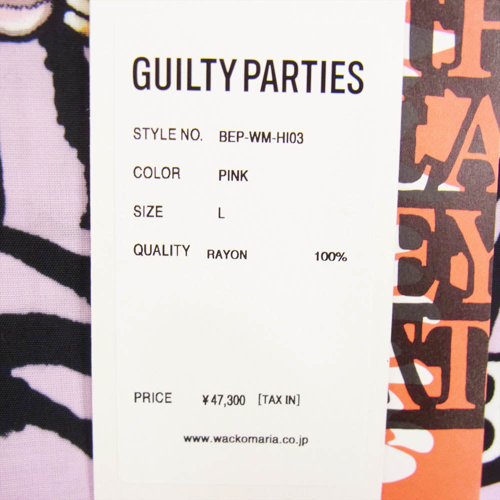 WACKO MARIA ワコマリア 22AW WM-HI03 BLACK EYE PATCH ブラックアイパッチ HAWAIIAN SHIRT L/S ハワイアン レーヨン アロハ 長袖 シャツ ピンク ピンク系 L【新古品】【未使用】【中古】