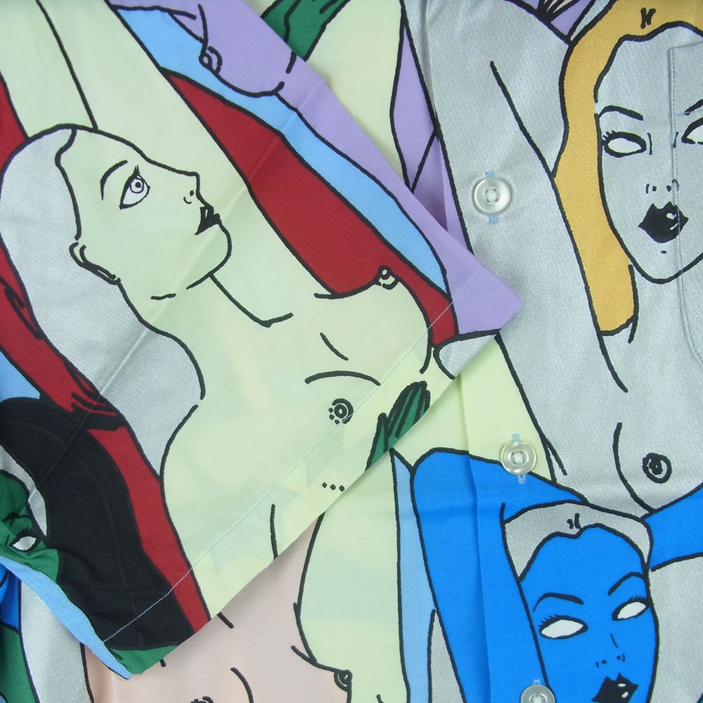 WACKO MARIA ワコマリア 22SS 22SS-WMS-HI02 HAWAIIAN SHIRT S/S TYPE-2 天国東京百女柄図 ハワイアン レーヨン 半袖 シャツ ブルー系 マルチカラー系 M【新古品】【未使用】【中古】