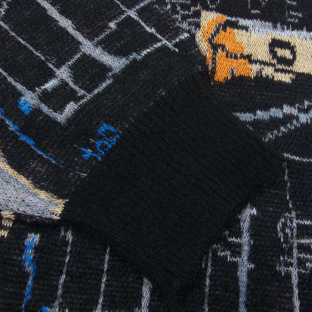 WACKO MARIA ワコマリア 22AW BASQUIAT-WM-KN01 × JEAN-MICHEL BASQUIAT CREW NECK SWEATER TYPE-1 バスキア 総柄 クルーネック セーター ニット ブラック系 L【新古品】【未使用】【中古】