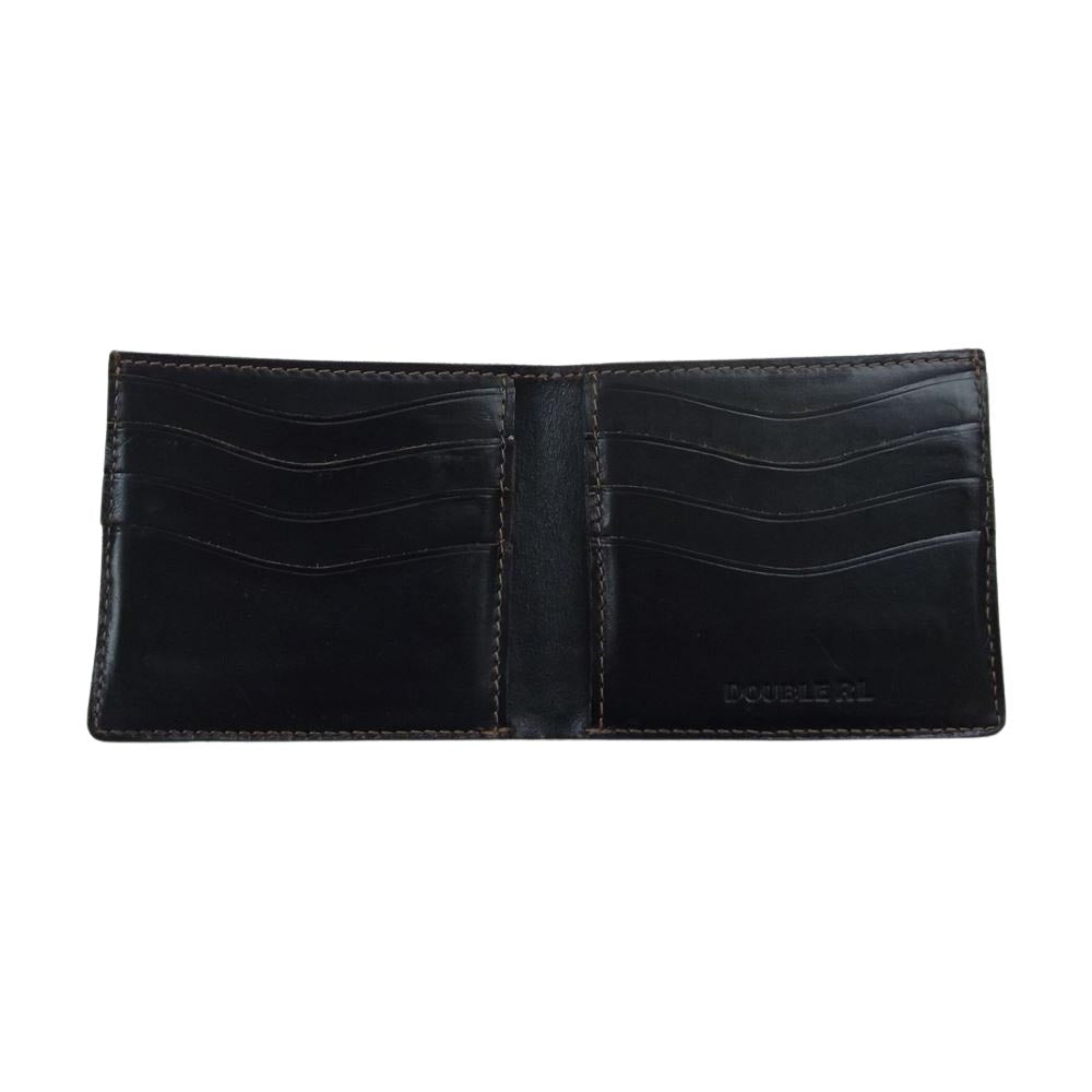 RRL ダブルアールエル ロゴ型押し レザー コンパクトウォレット 二つ折り財布 ブラック系【中古】