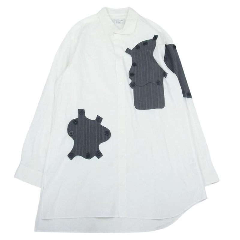 Yohji Yamamoto POUR HOMME ヨウジヤマモトプールオム 21SS HD-B40-826 Detachable Patch Shirt デタッチャブル ボタン パッチ 長袖 シャツ ホワイト系 グレー系【中古】