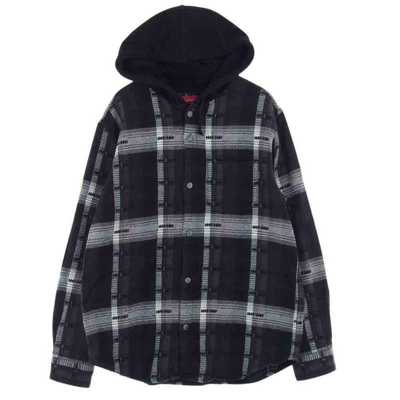 Supreme シュプリーム 18AW Hooded Jacquard Flannel Shirt フード付き チェック シャツ ブラック系 グレー系  M【中古】