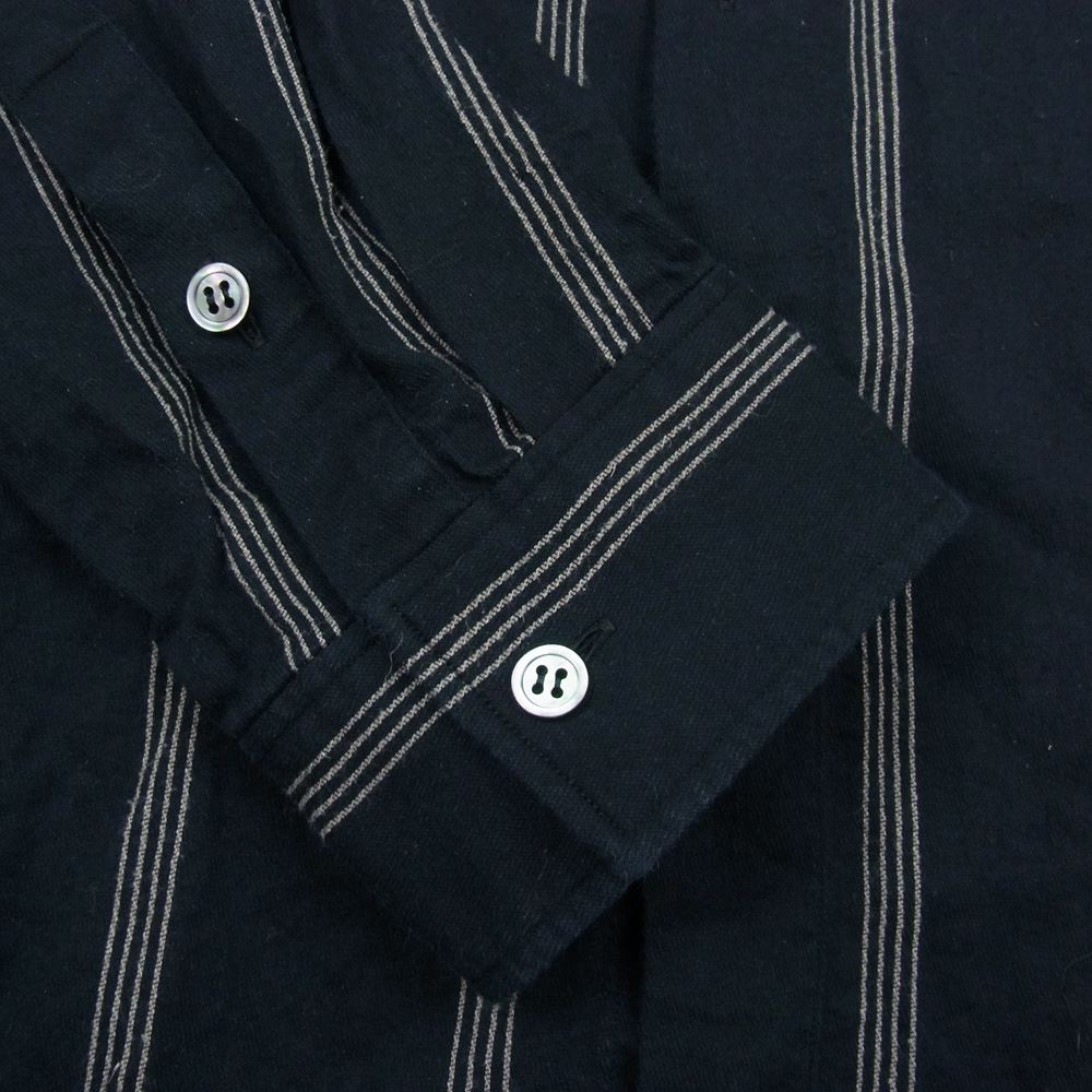 山内 ヤマウチ 21SS 塩縮加工 コットン キュプラ リネン ストライプ ノーカラー 長袖 シャツ ブラック系 5【中古】