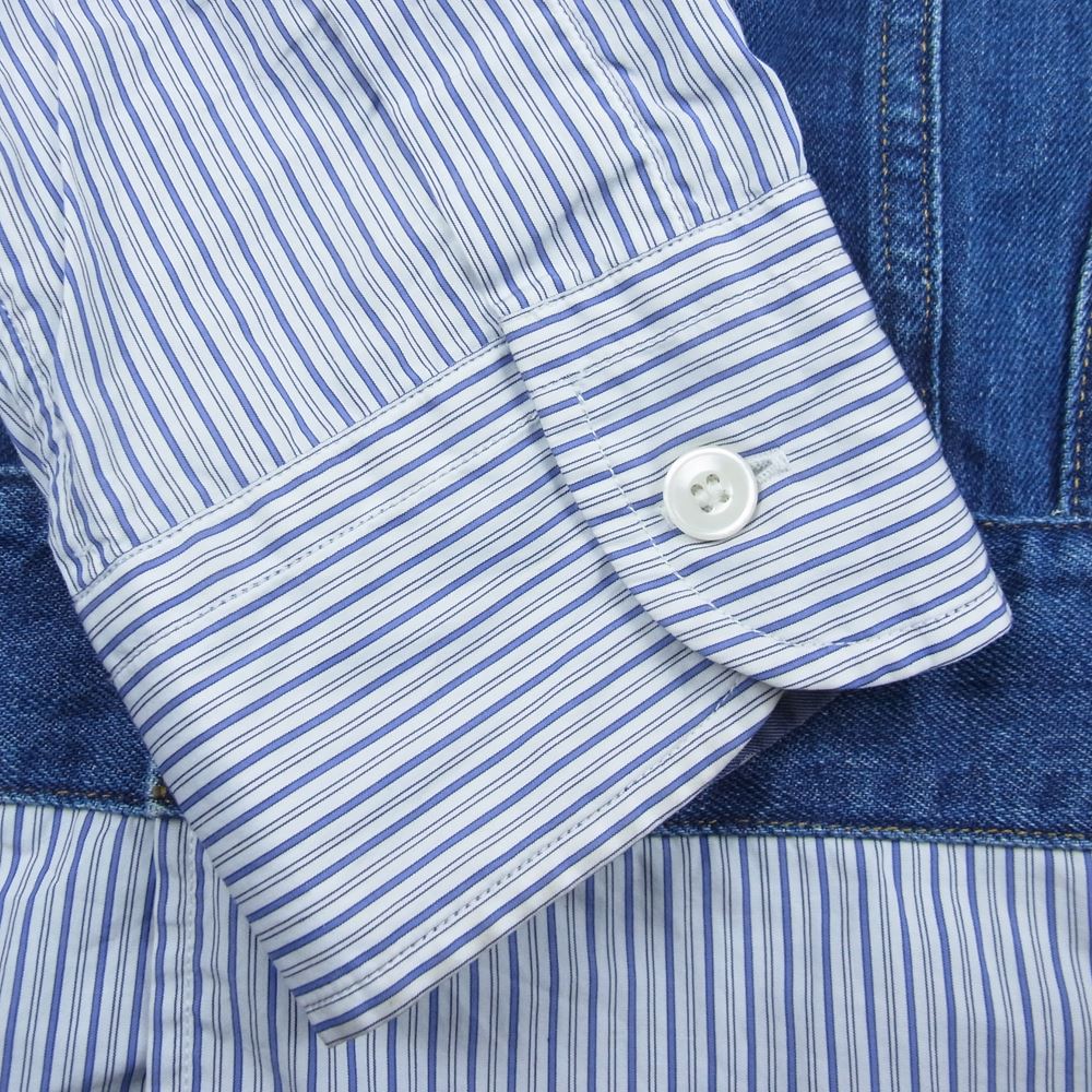JUNYA WATANABE COMME des GARCONS MAN ジュンヤワタナベコムデギャルソンマン AD2019 WE-B015 × Levis リーバイス デニム切替 綿ストライプ Wネーム 長袖 シャツ インディゴブルー系 M【中古】