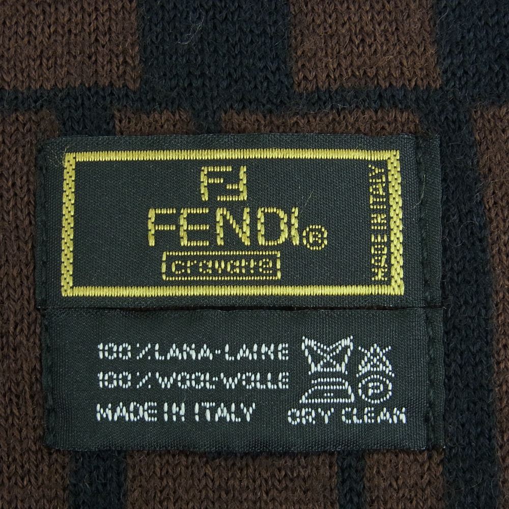 FENDI フェンディ ズッカ ストライプ ウール マフラー ブラック系 ブラウン系【中古】