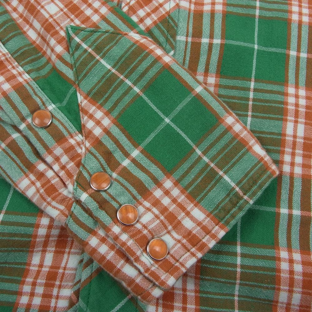 TMT ティーエムティー TSH-S23SP01 REVIVAL W-GAUZE PLAID SHIRTS 復刻 初代 長袖 ダブル ガーゼ ウエスタン チェック シャツ オレンジ系 グリーン系 M【極上美品】【中古】