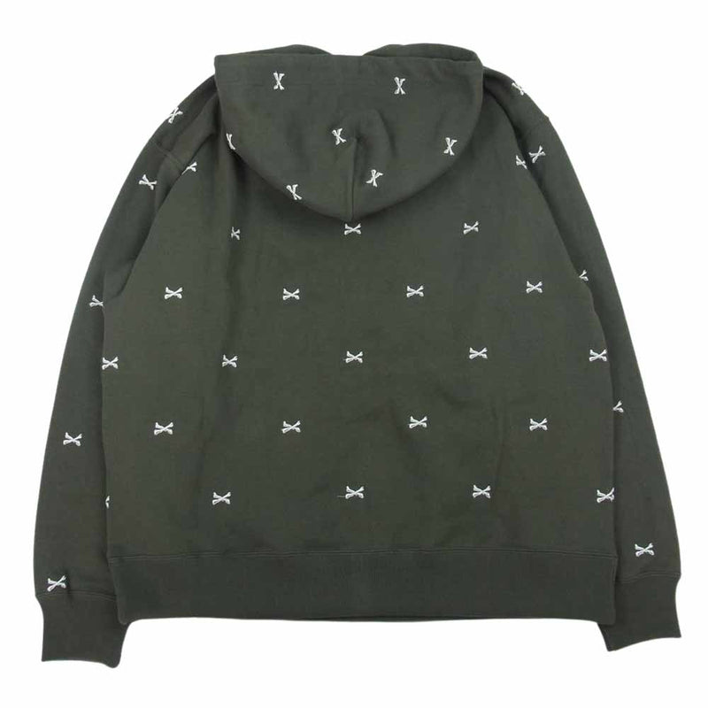 WTAPS ダブルタップス 22AW 222ATDT-CSM26 ACNE HOODY CTPL TEXTILE クロスボーン 刺繍 総柄 パーカー  カーキ系 3【新古品】【未使用】【中古】