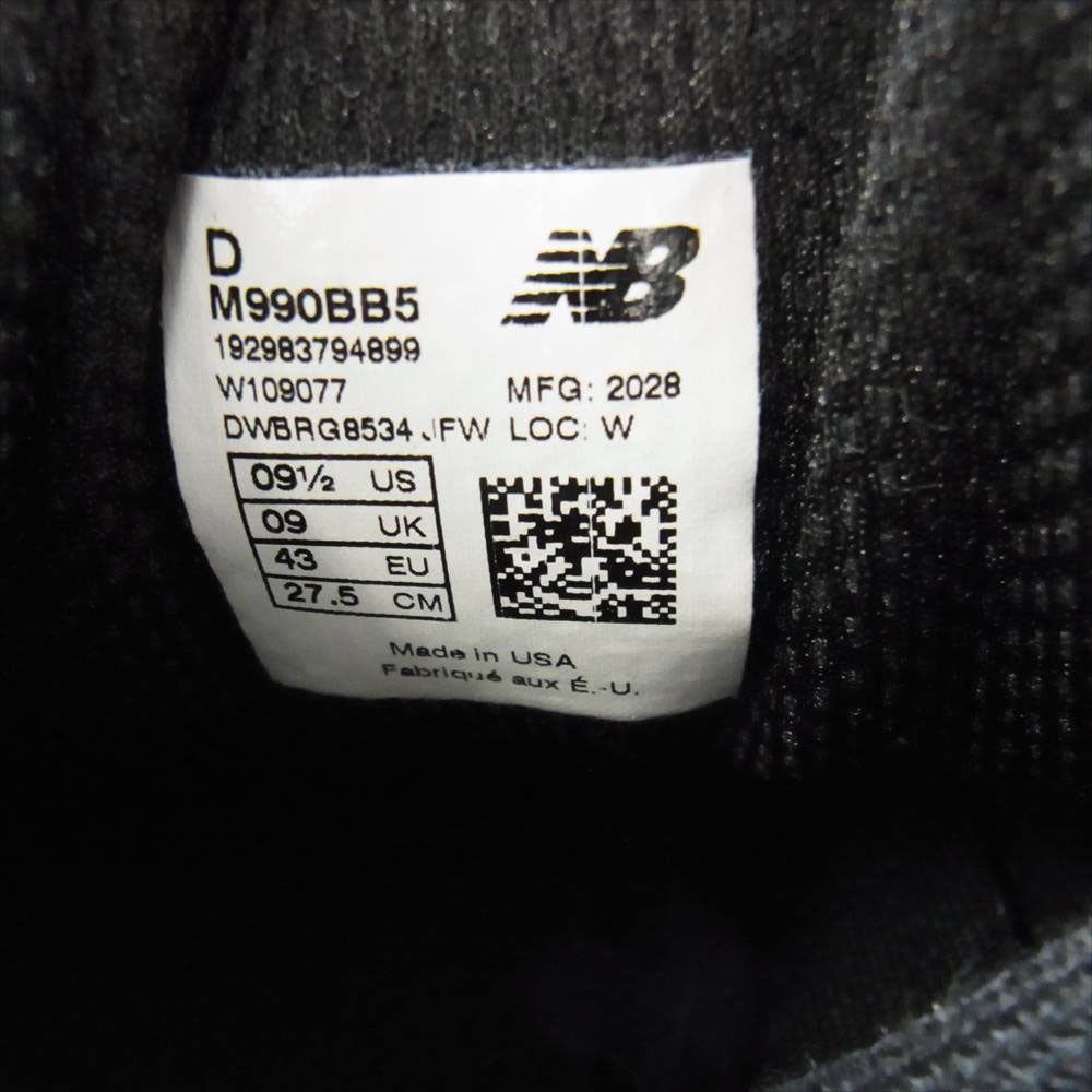 NEW BALANCE ニューバランス M990BB5 990V5 トリプルブラック USA製 ローカット スニーカー ブラック系 27.5cm【中古】