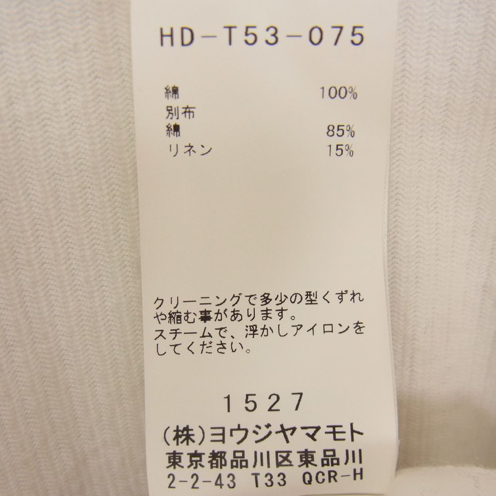 Yohji Yamamoto ヨウジヤマモト HD-T53-075 REGULATION サイドボタン ヘンリーネック 半袖 Tシャツ カットソー ホワイト系 3【中古】